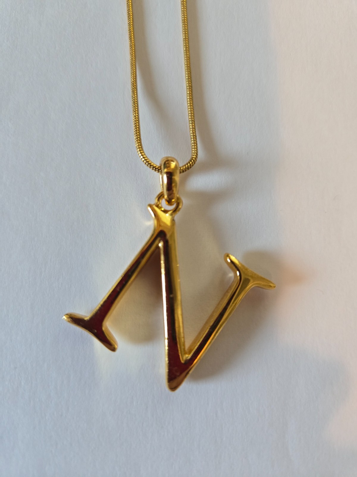 Joan Rivers Snake Chain Necklace with Letter Charm N Gold Tone 16″ w/3″ Extender