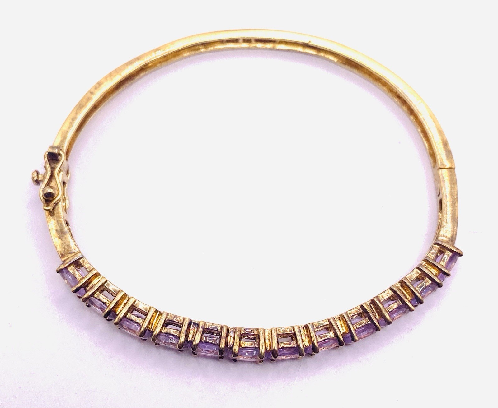 925 Thailand Silver Gold Tone and Purple Purple Stones Bangle Bracelet