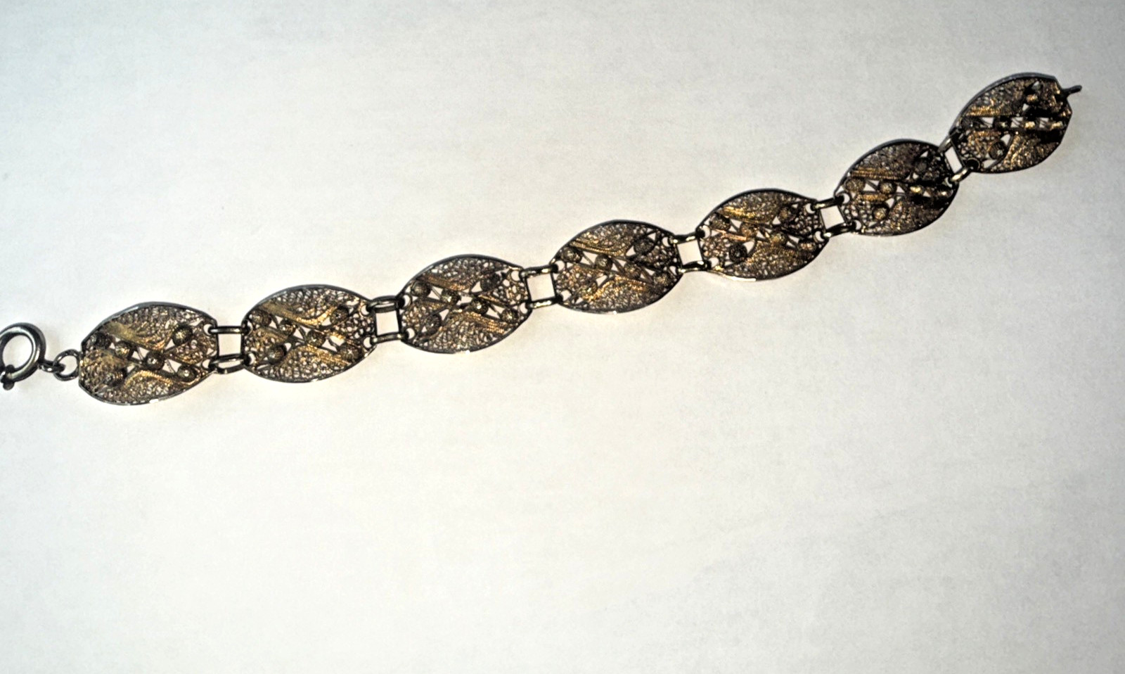 Vitg Sterling Silver Gold-wash Guilloche Enamel Ornate Filigree Panel Bracelet