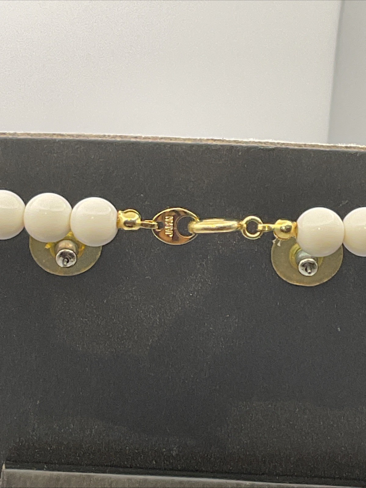 Vintage 60s-80s White & Gold-tone Chunky Bib Necklace/ Earring Set Marked Japan