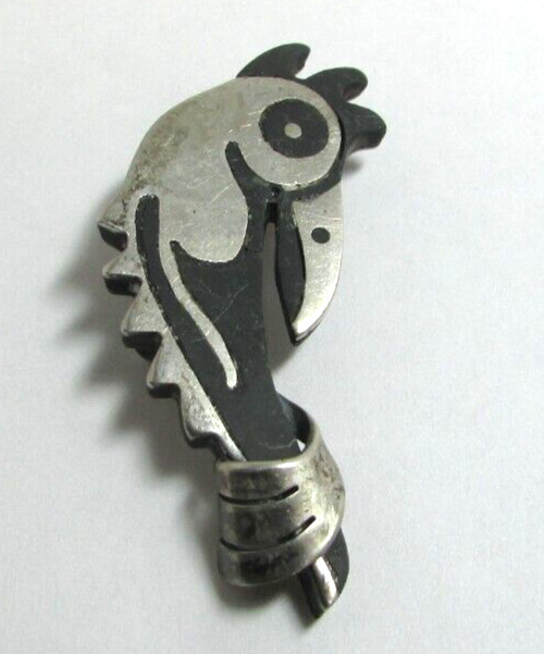Vintage Los Castillo Onix Negro Sterling Silver Bird Pin Brooch Mexican