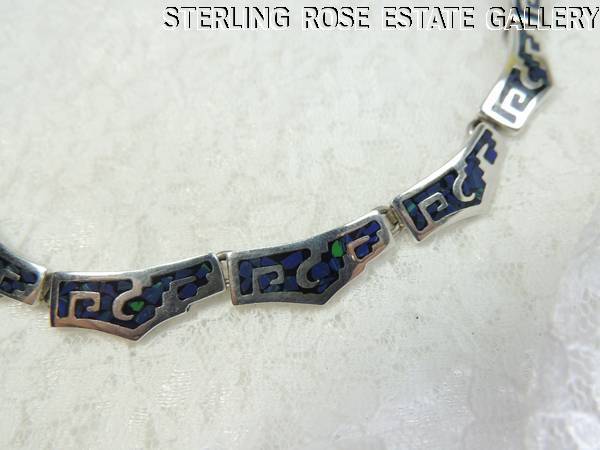 AZURE INLAID STURDY Sterling Silver 0.925 Estate 17″ NECKLACE w/ TONGUE & GROOVE