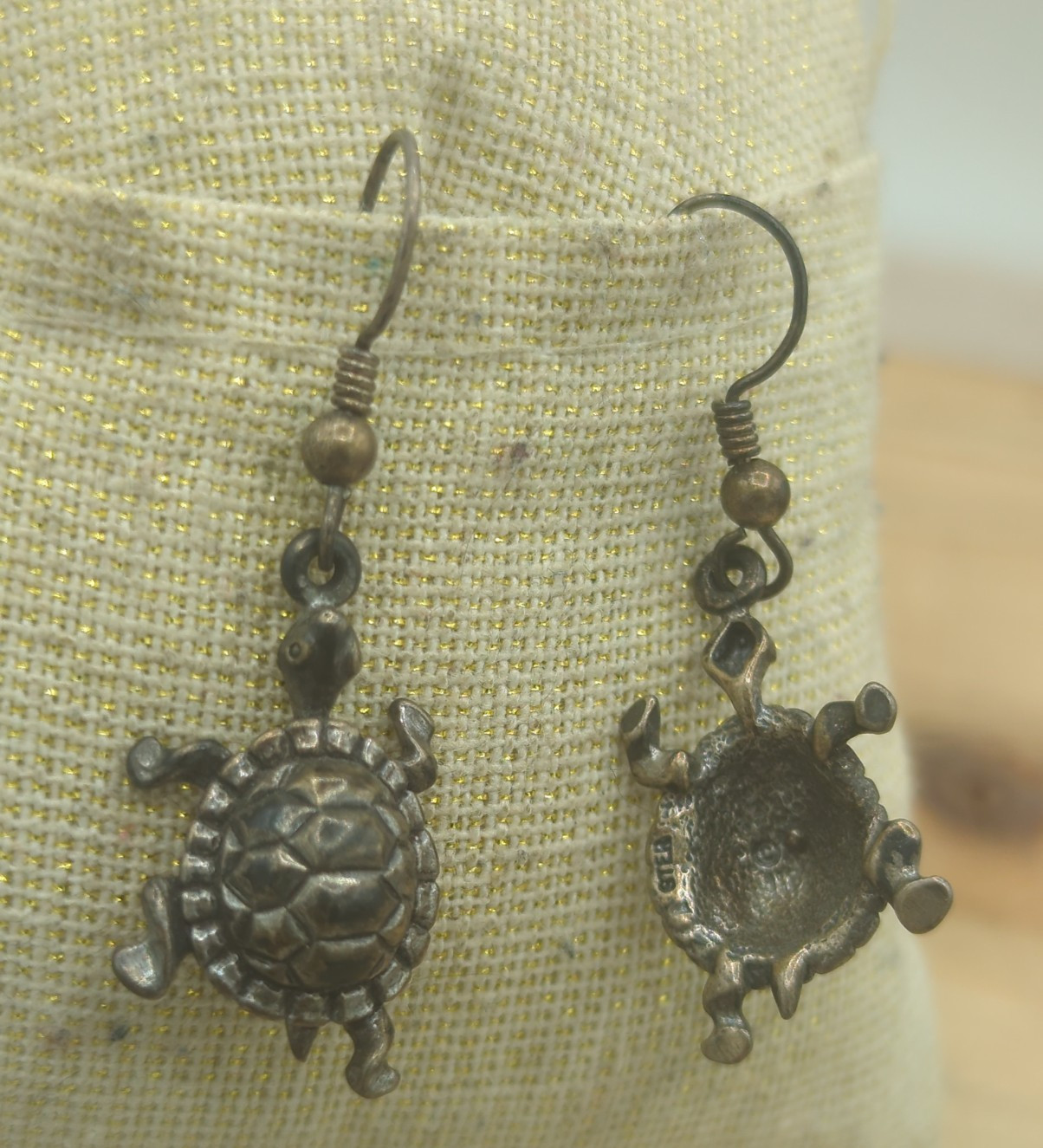 Sterling Silver Turtle Tortoise Dangle Earrings 925 Vintage