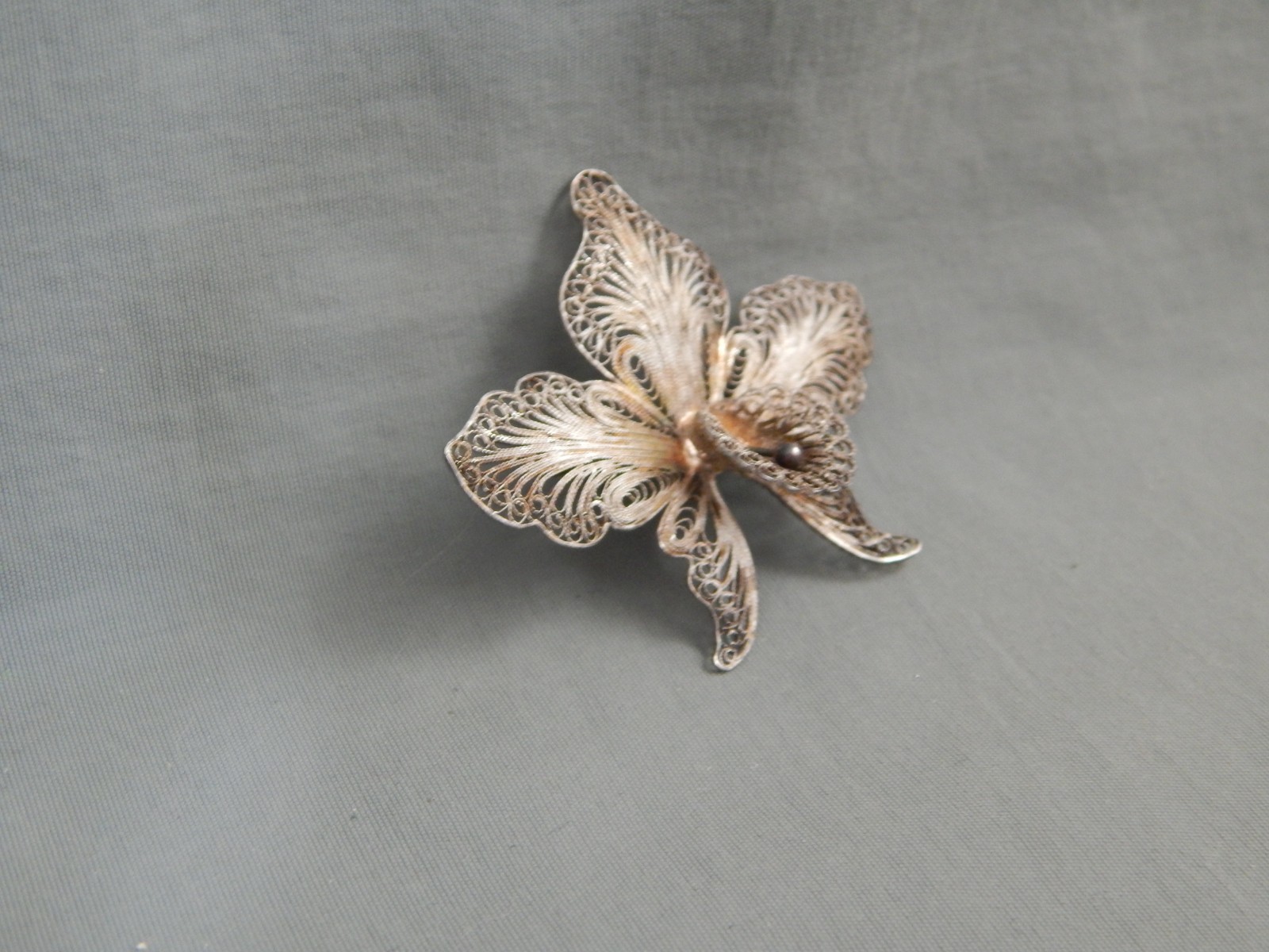 Antique Vintage 800 Silver cannetille Filigree Orchid Dimensional Brooch Pin