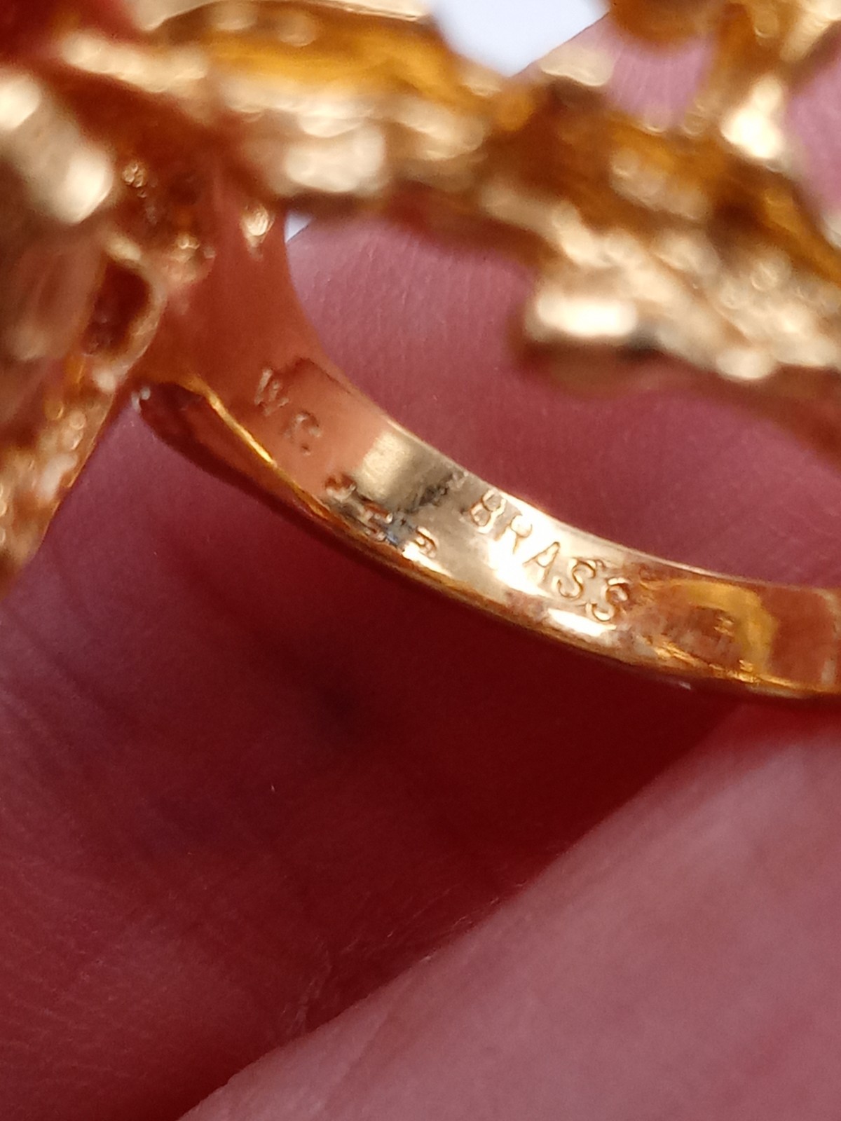 Vintage Modernist Brutalist Gold Tone Finish Over Brass Chunky Ring Size 5.5