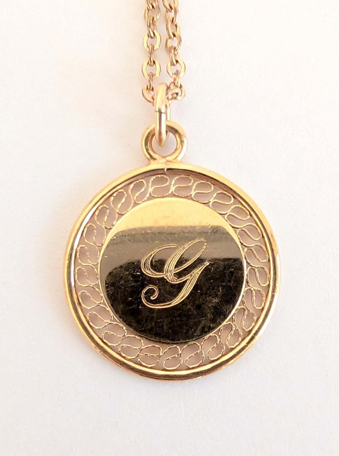 Vintage Binder Brothers 12K Gold Filled Fine Chain with “G” Mono 12K GF Pendant