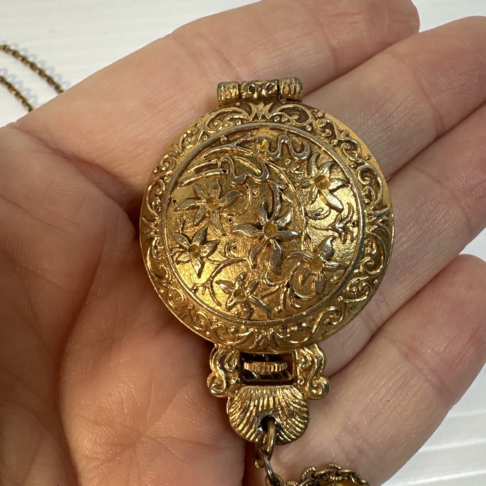Vintage Mid Century Endura Pendant Watch Renaissance Style Necklace