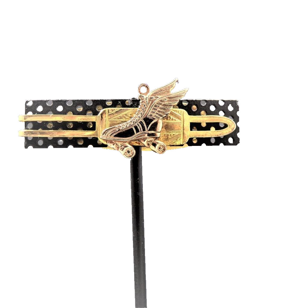 Vintage Tie Clip or Money Clip Roller Skate with Wings Gold Tone