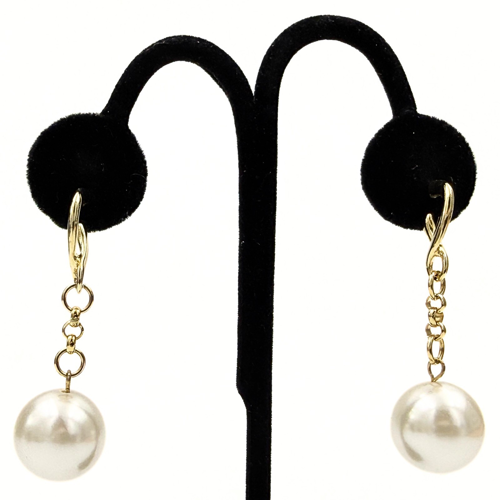 Classic Gold Plated Faux Pearl Delicate Link Chain Bridal Dangle Drop Earrings