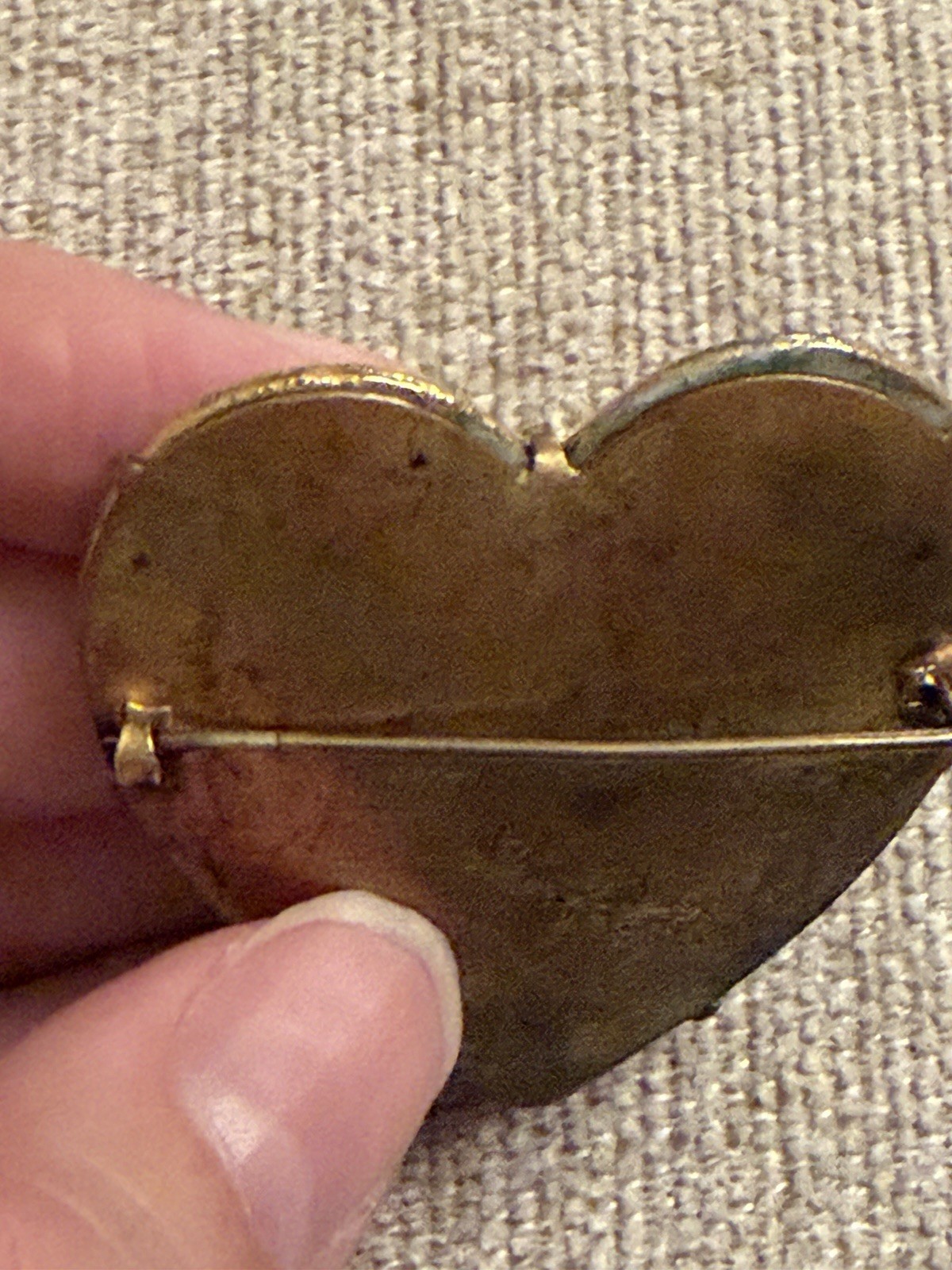 Antique c1890 Portrait Heart Brooch Blue Enamel Hand Painted Accents Art Nouveau