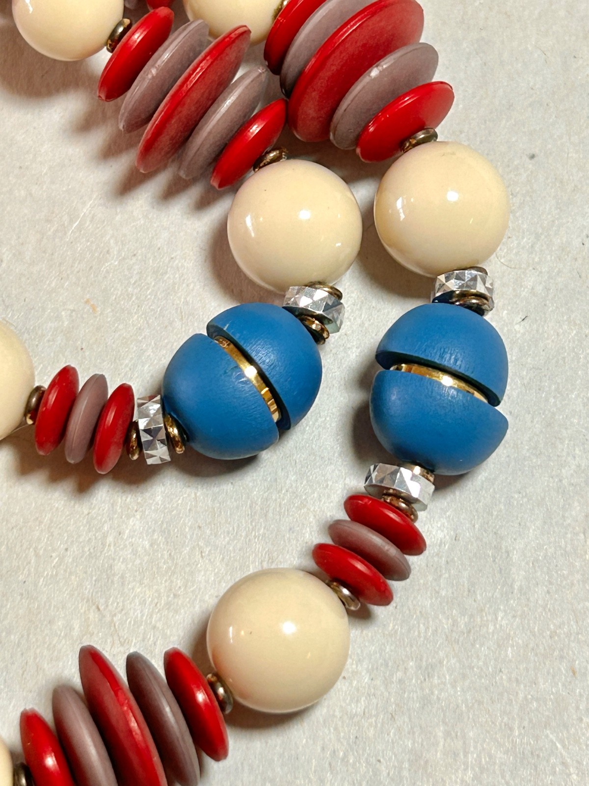 Vintage Colorful Wood & Lucite Beaded Necklace Made In Japan 23”