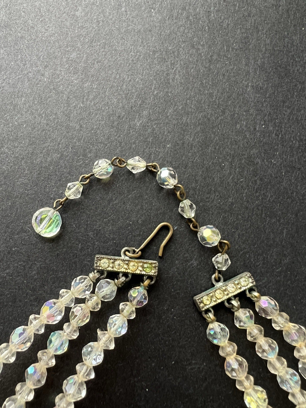 Vintage 3 Strand AB Aurora Borealis Crystal Glass Faceted Bead Necklace Crafts