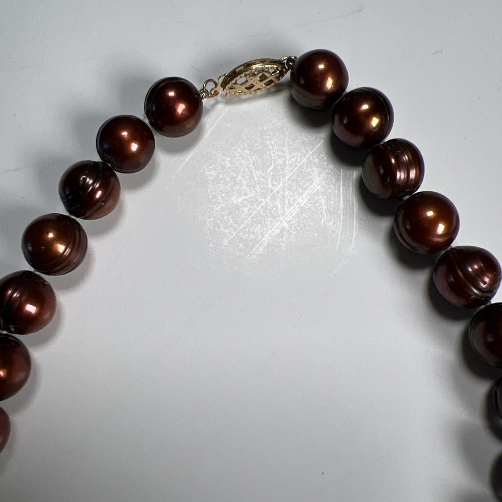 Copper Color Cultured Pearl Necklace w/ 14K CP Fish Hook Clasp 20″ Necklace