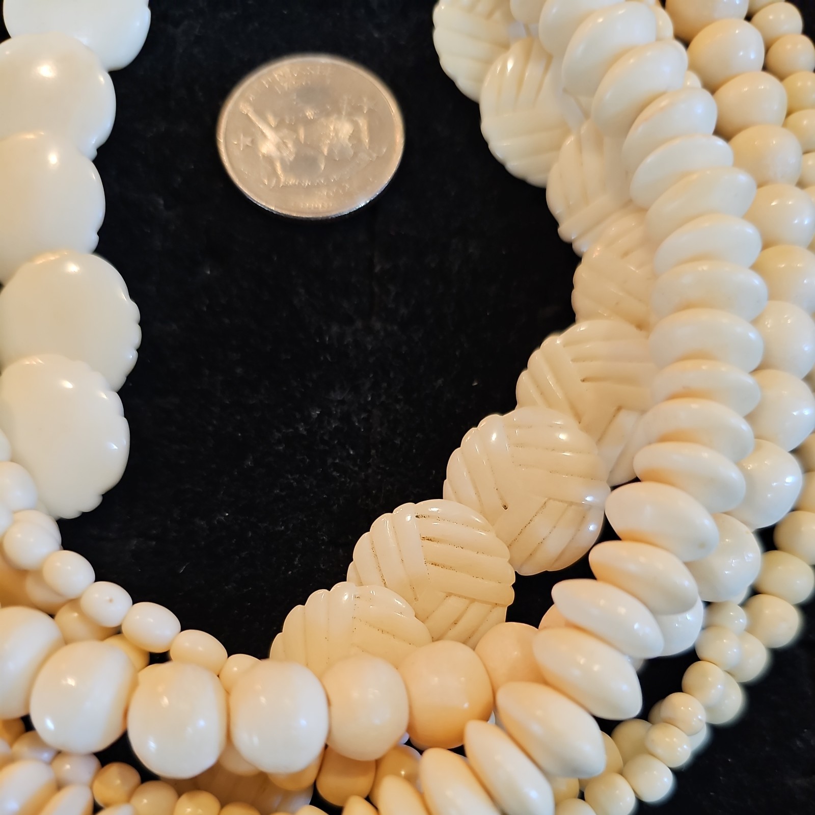 Vintage 6 Strands Carved Necklace Different Shaped