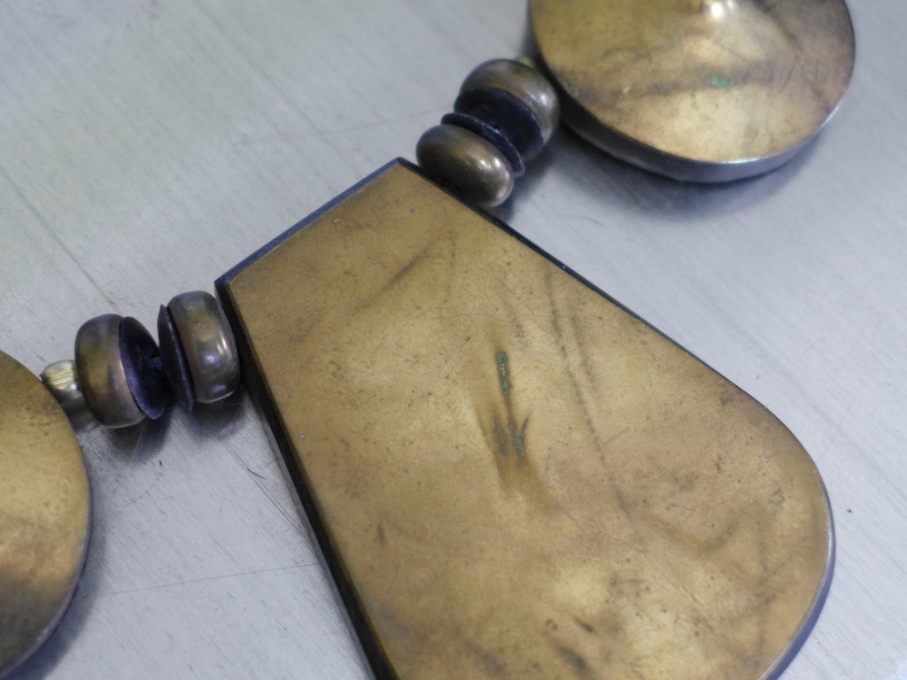 Estate Vintage Large Metal /Resin/Leather Cord Statement BOHO Tribal Necklace