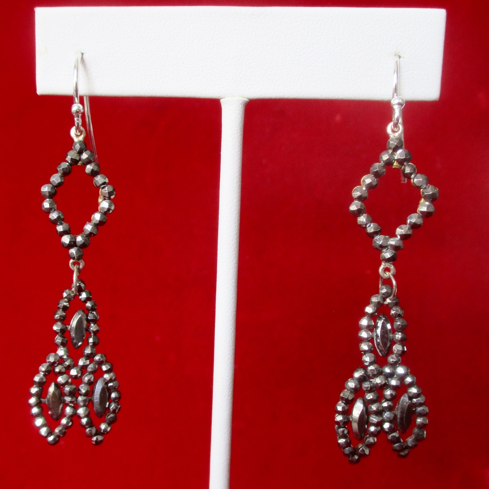 Pair of Antique Cut Steel 2 1/2 Inch Earrings With New Sterling Silver Ear Wires
