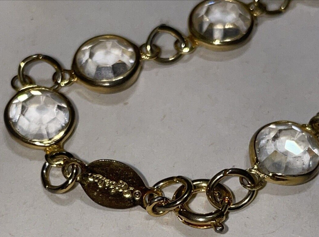 Vintage Signed Rafaelian Austrian Crystal Bezel Gold Tone Chain Necklace USA