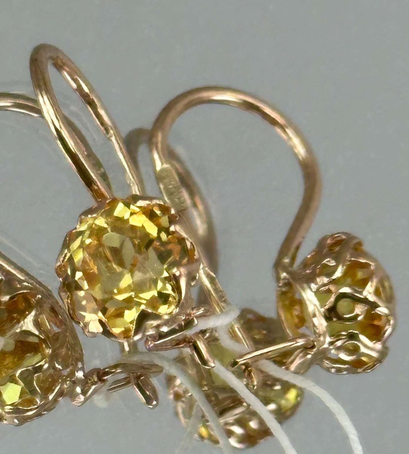 USSR Vintage Original Rose Gold Citrine (lab. made) Earrings 583 14K 2.16 g.