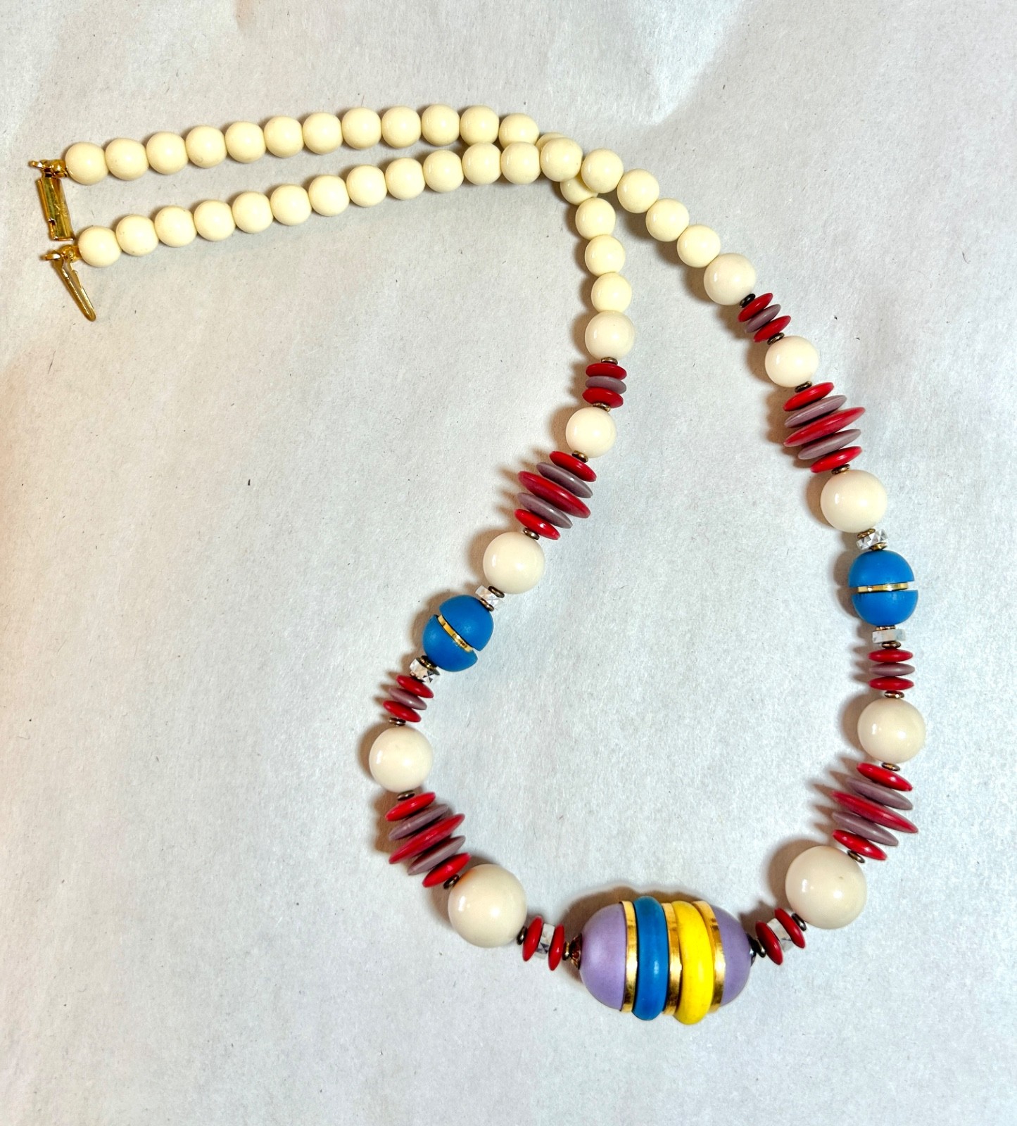 Vintage Colorful Wood & Lucite Beaded Necklace Made In Japan 23”