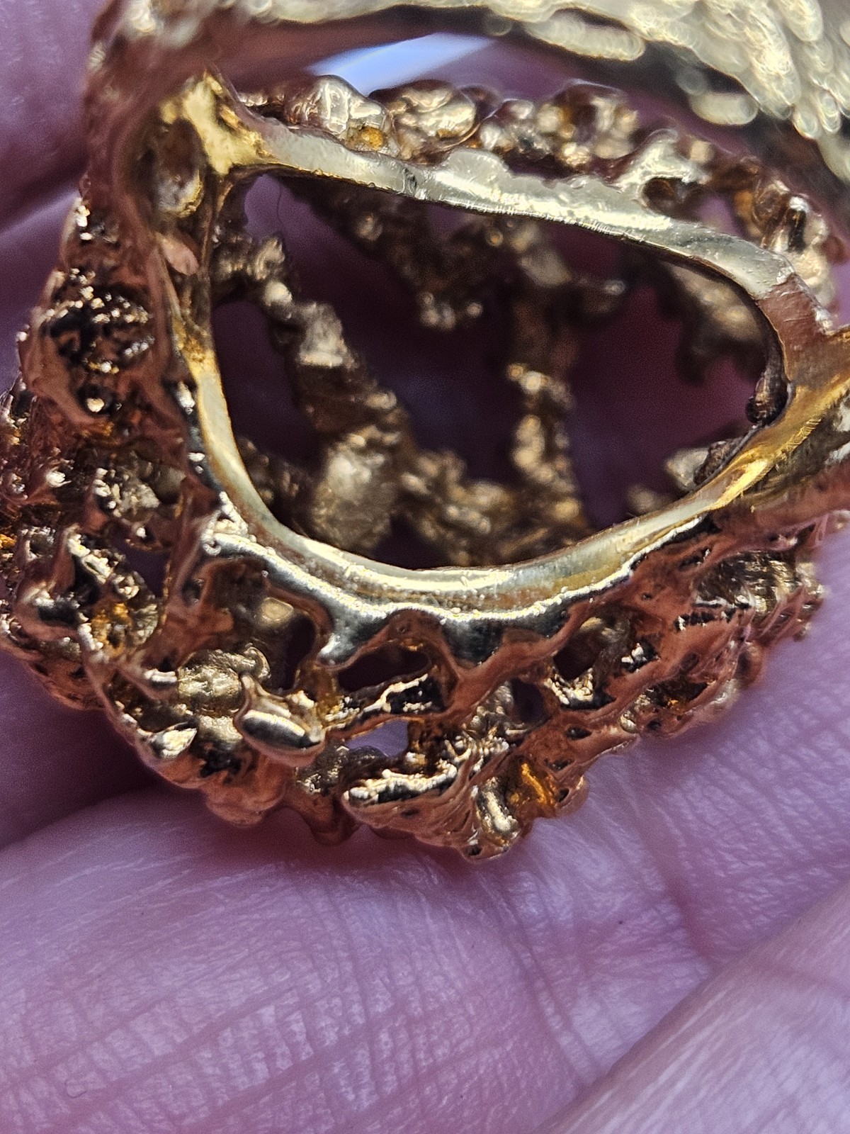 Vintage Modernist Brutalist Gold Tone Finish Over Brass Chunky Ring Size 6