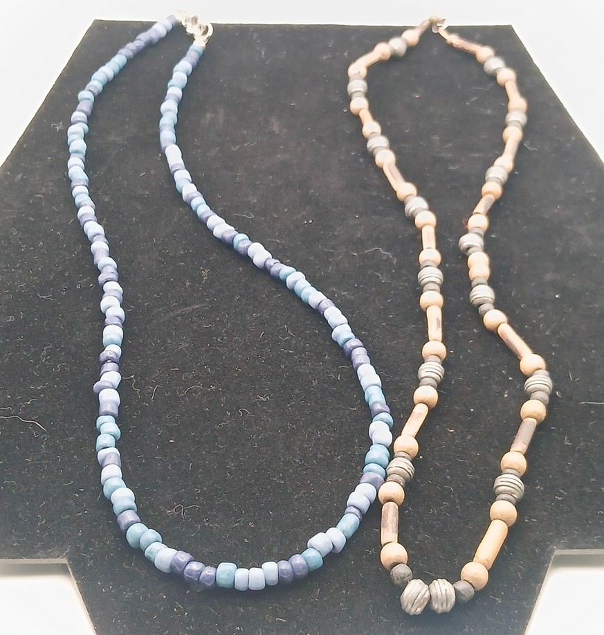 Vintage Heishe Wood Bead Necklace Lot Surfer Seed Bead Blue Earthy Boho Unisex