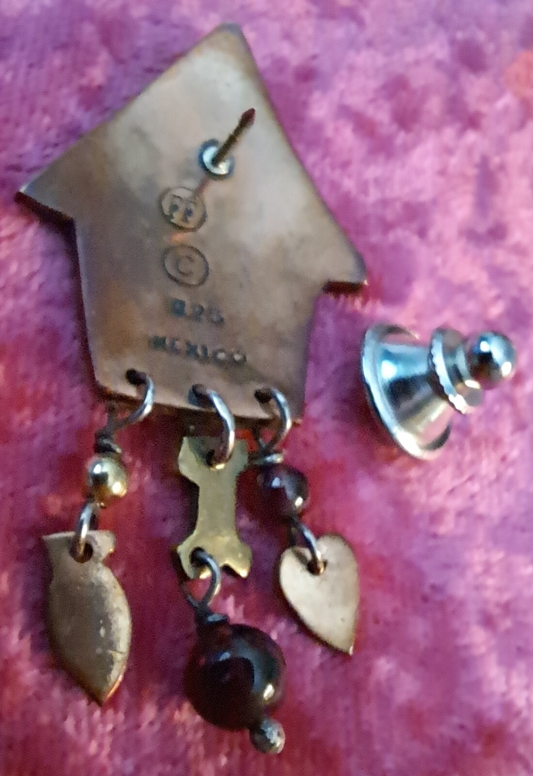Vtg Far Fetched Dog Cat in A House Pin Sterling Silver Mixed Metals 3-D Mexico