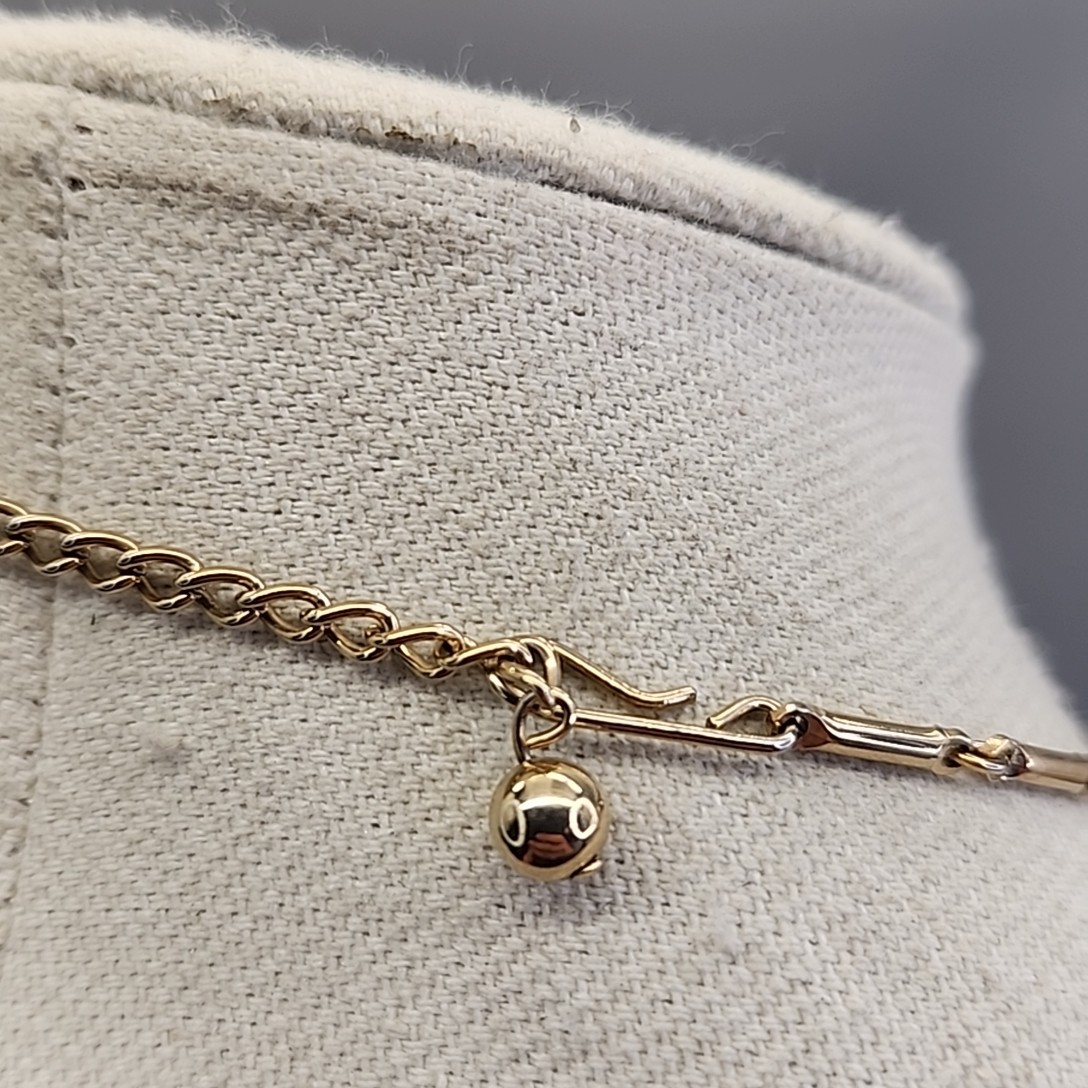 Vintage Flower Necklace Clear Rhinestones Gold Tone Bar Link Chain 17″