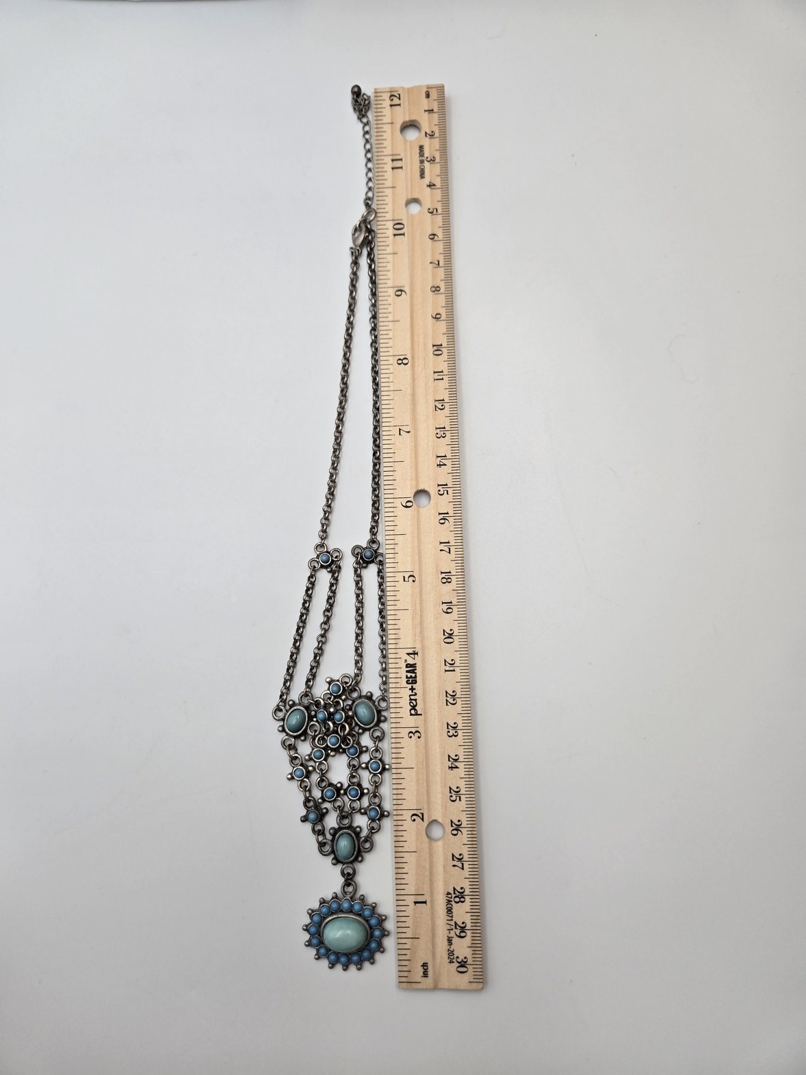Vintage NR Silver Tone Faux Turquoise Bib Festoon Pendant Necklace festival boho