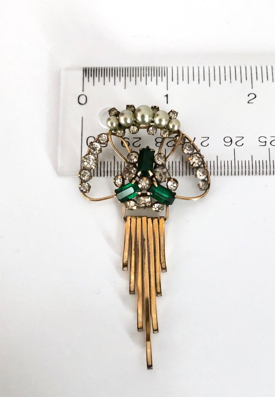 Gold Filled M&S Brooch Pendant 12KT GF Green Stones Prong Set Art Deco Vintage