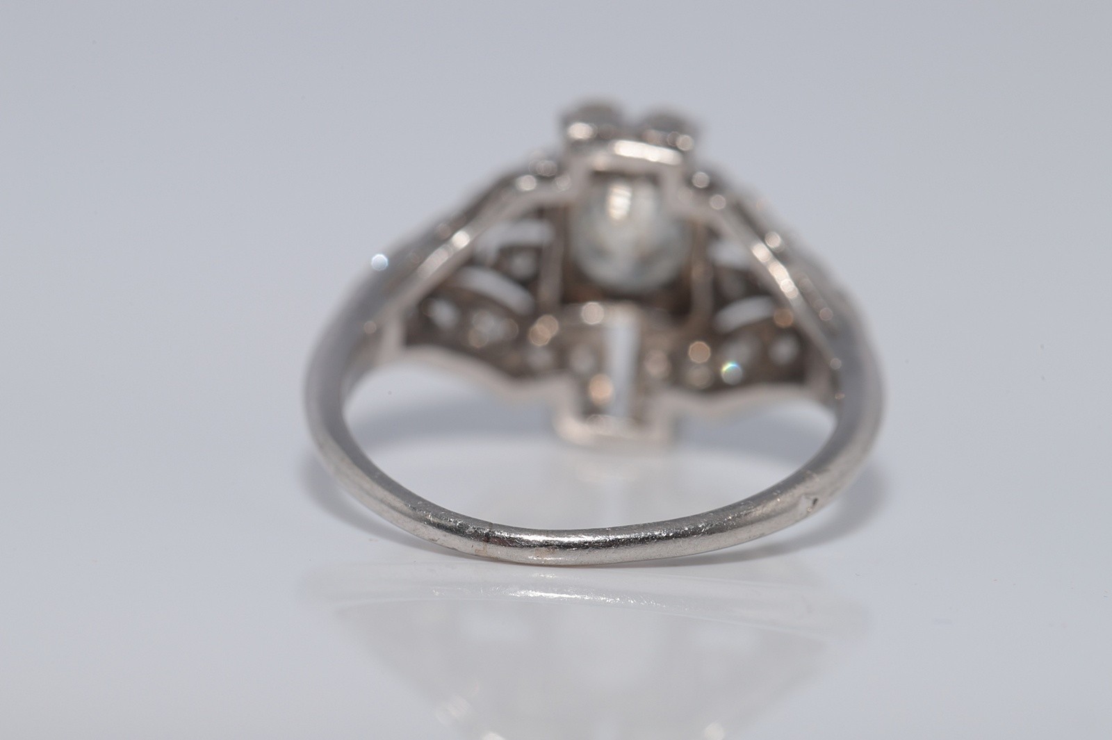Antique Circa 1920s Handcrafted Art Deco Platinum Natural Diamond Ring