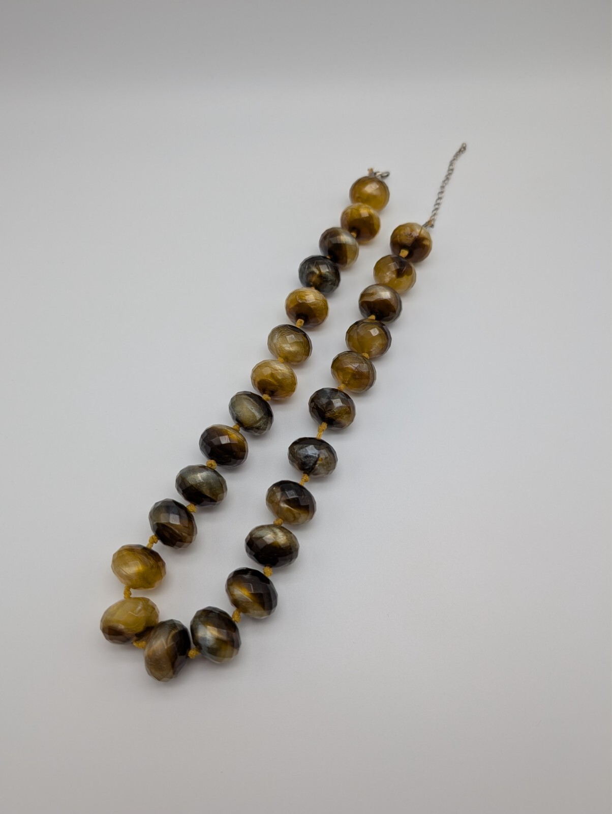 Chunky Hand Knotted Tan Brown Marble Swirl Plastic Faceted Beaded Necklace