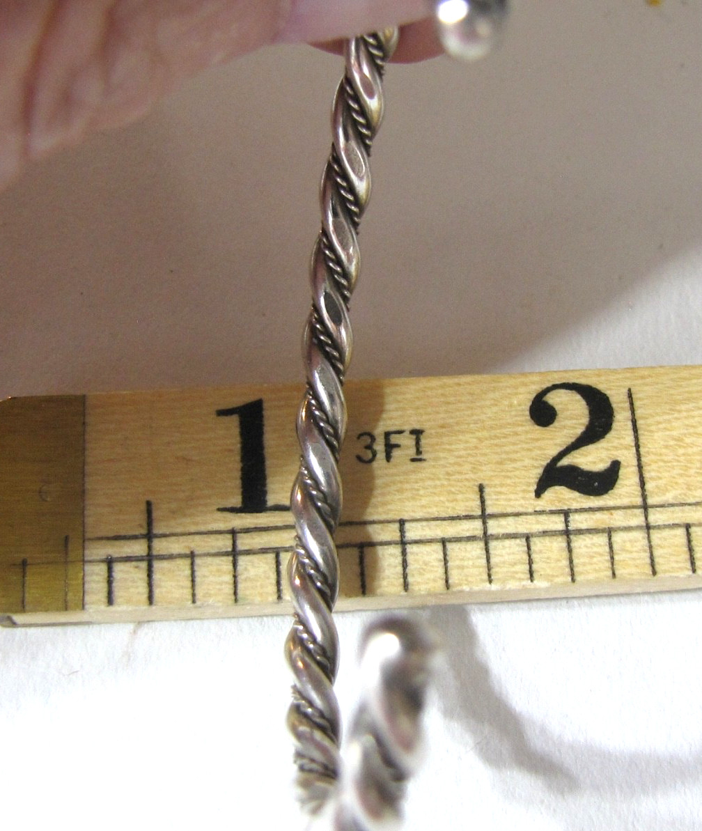 Vintage Sterling Silver Twist Rope Cuff Bracelet Minimalist Southwest Stackable