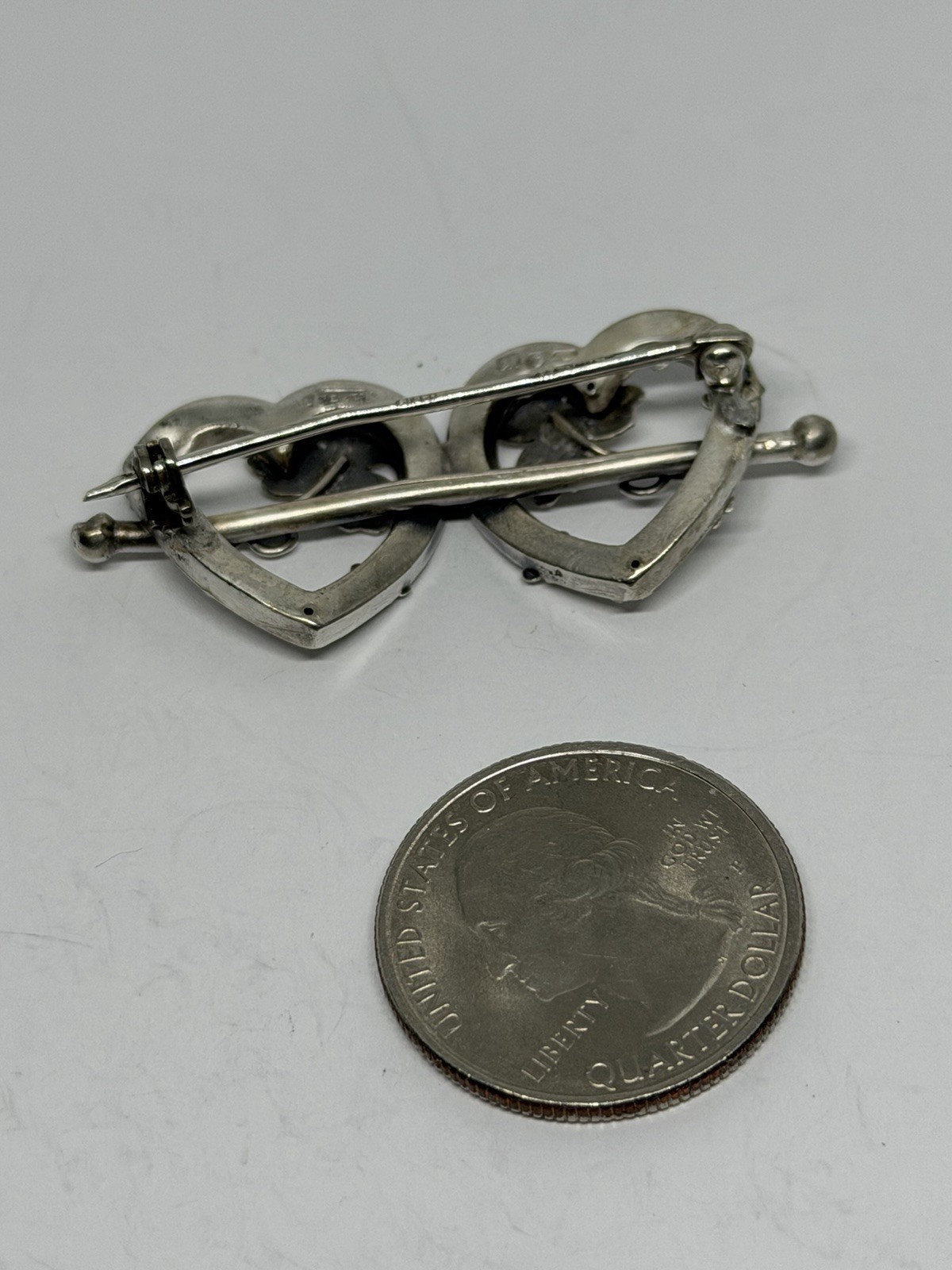 Victorian Sweetheart Entwined Hearts & Clover Sterling Hallmarked Brooch 1891