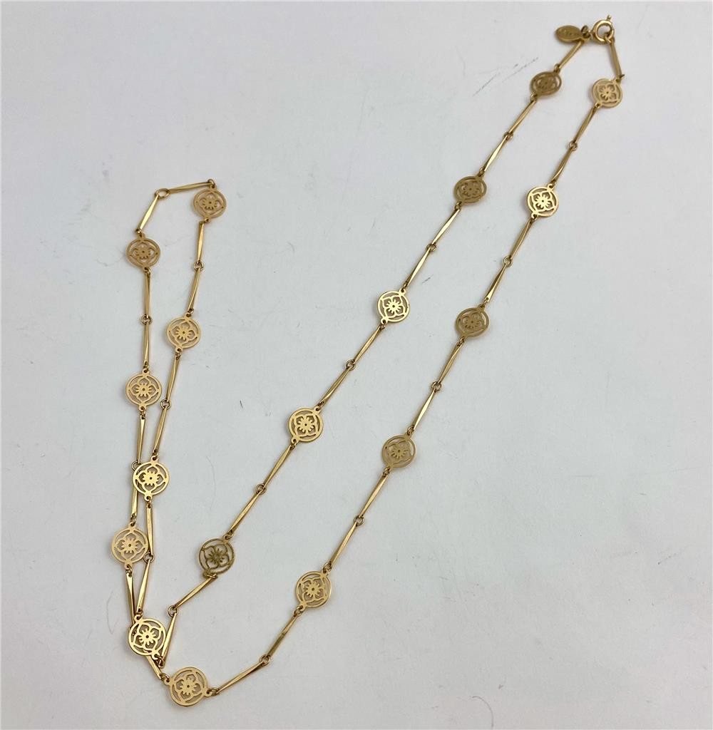 1970’s Avon Gold Tone Dainty Flower Lace Bar Link Necklace 28″ Long