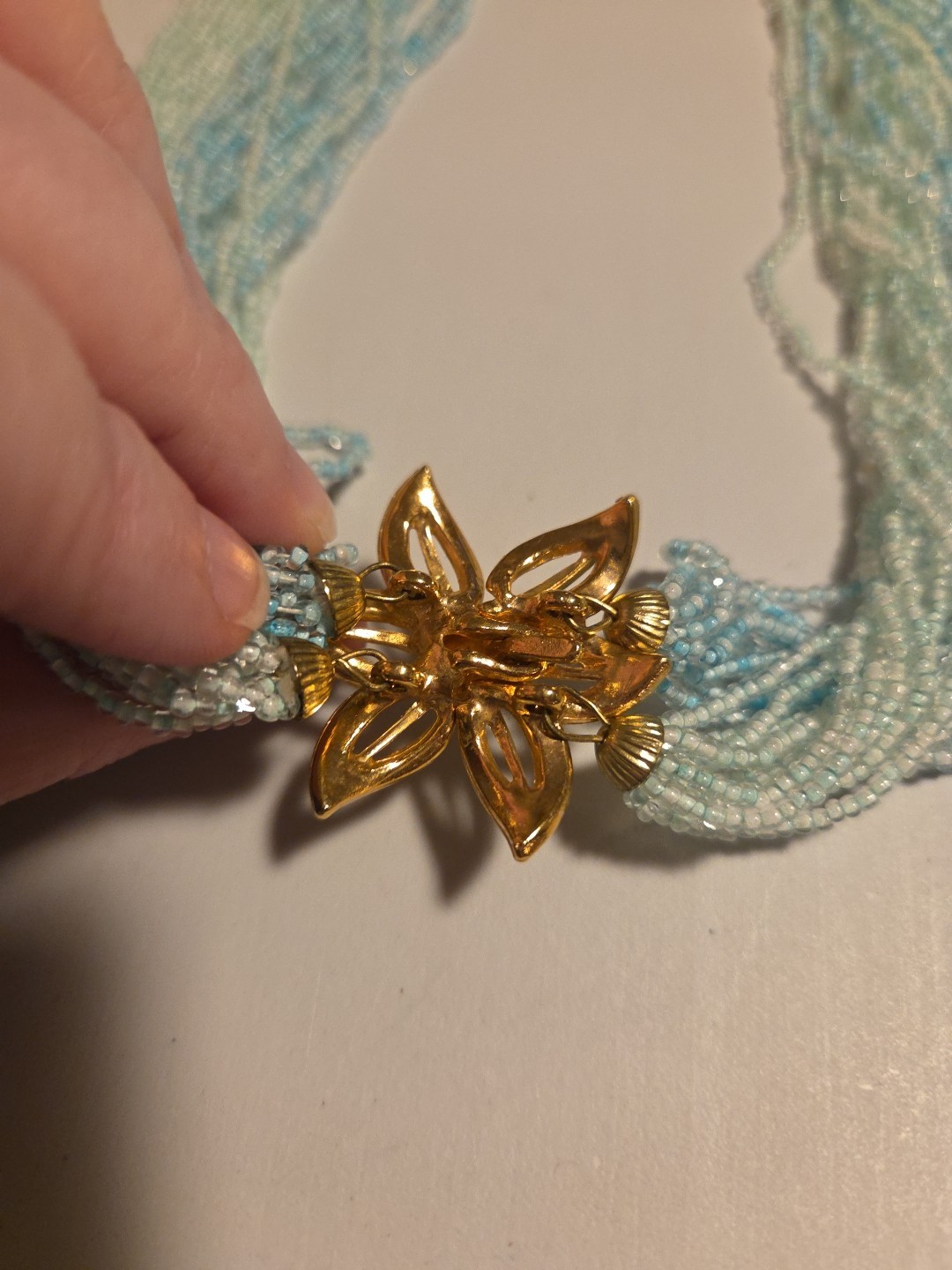 BeautifulVintage Aqua Beaded Necklace And Clip Earrings