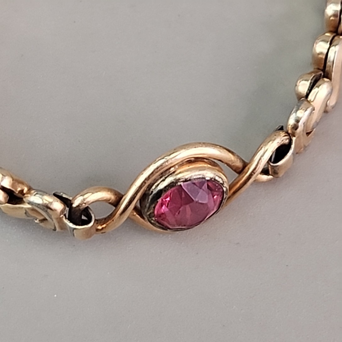 Vintage Sweetheart Expandable Bracelet 12K Gold Filled Pink Rhinestone