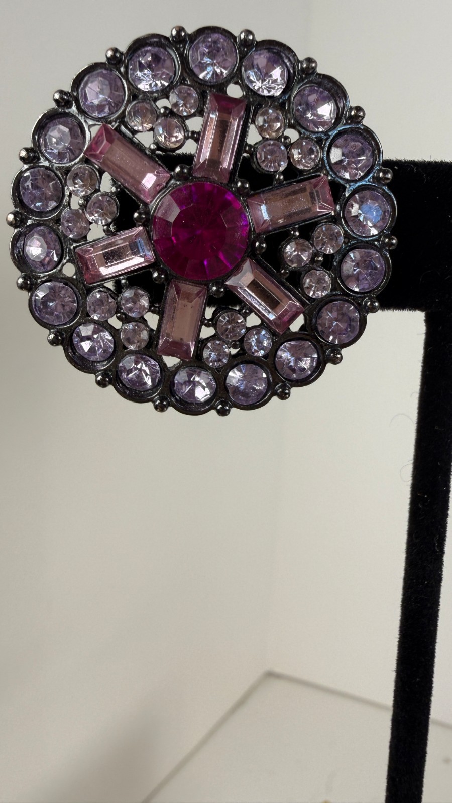 Vintage Gunmetal Pink Glass Rhinestone Statement Stud Earrings