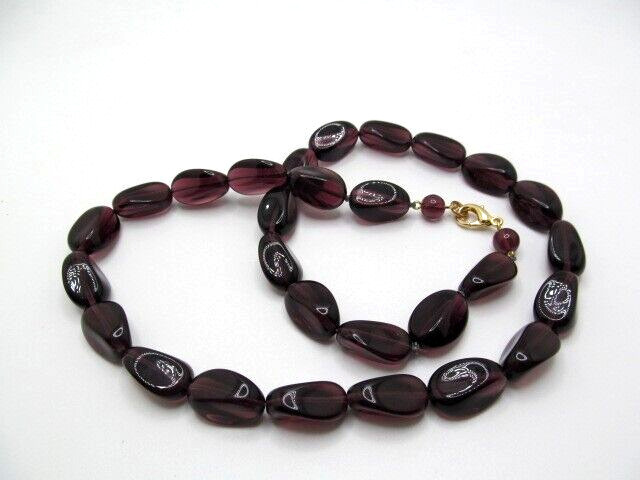 Vintage Heavy Deep Purple Glass Barrel 13mm Semi Transparent Necklace 23.5 In