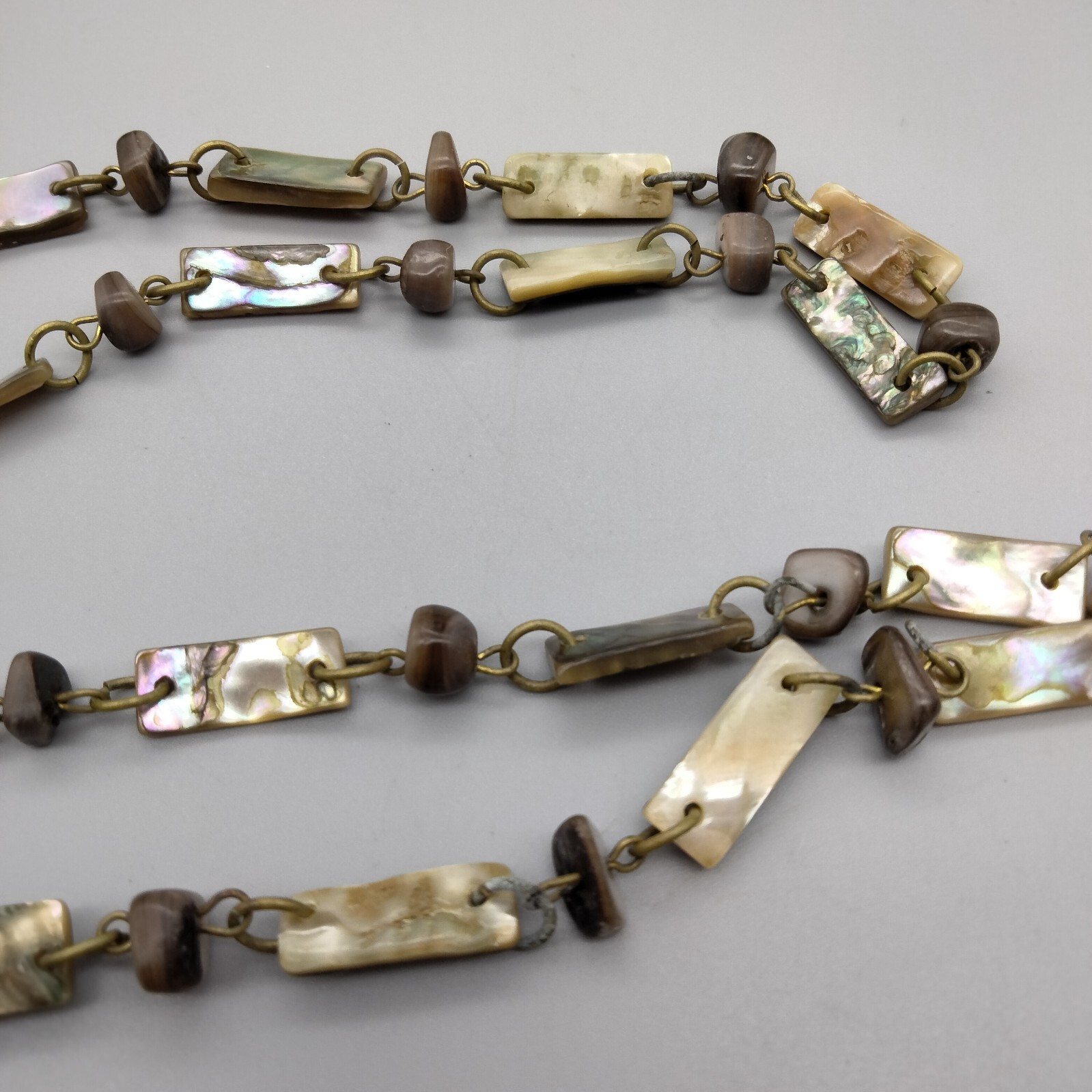 Art Deco Paua Shell Polished Bead Necklace 30″ MermaidCore Antique c 1920’s