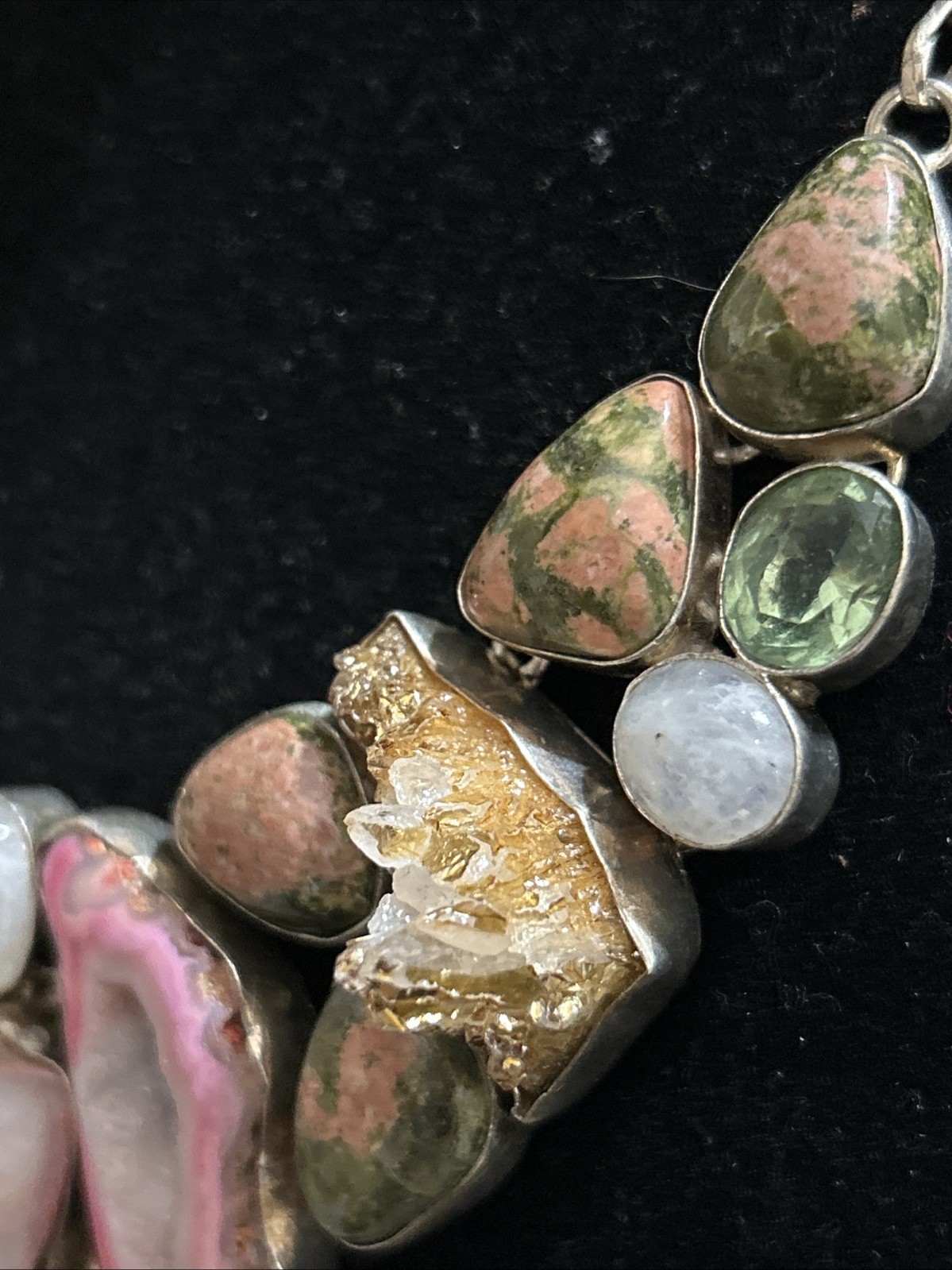 Vntg Designs By Cheryl P Rogers Phillips Pink Sliced Geode Druzy Agate Necklace