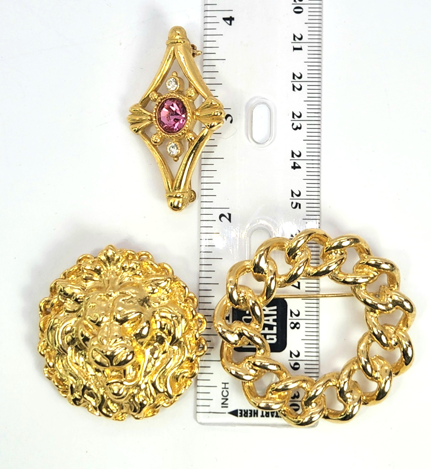 Gold Tone Fashion Brooch Lot 3 brooches 1.5-2 In. 1980’s 1990’s Haute Couture