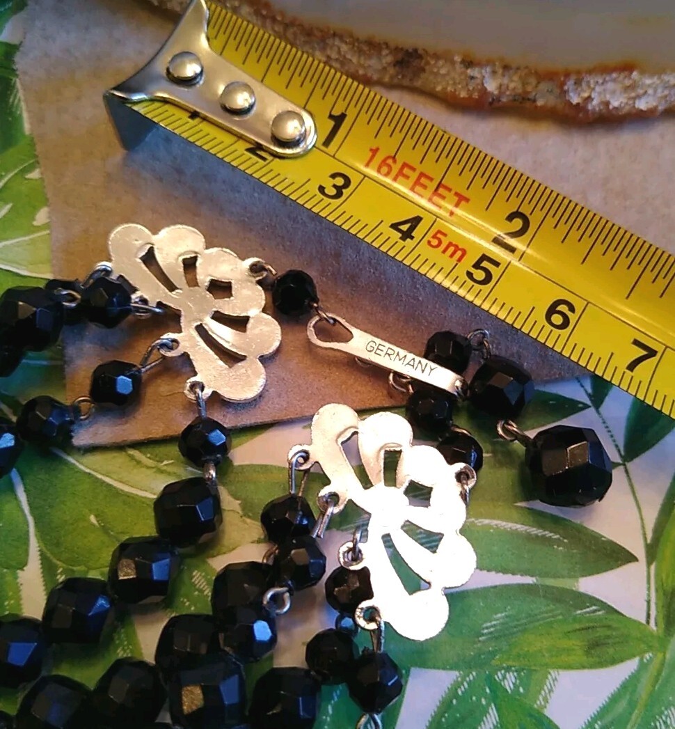VTG Stamped “GERMANY” Only Plastic Black Faceted Bead Triple Strand Necklace!