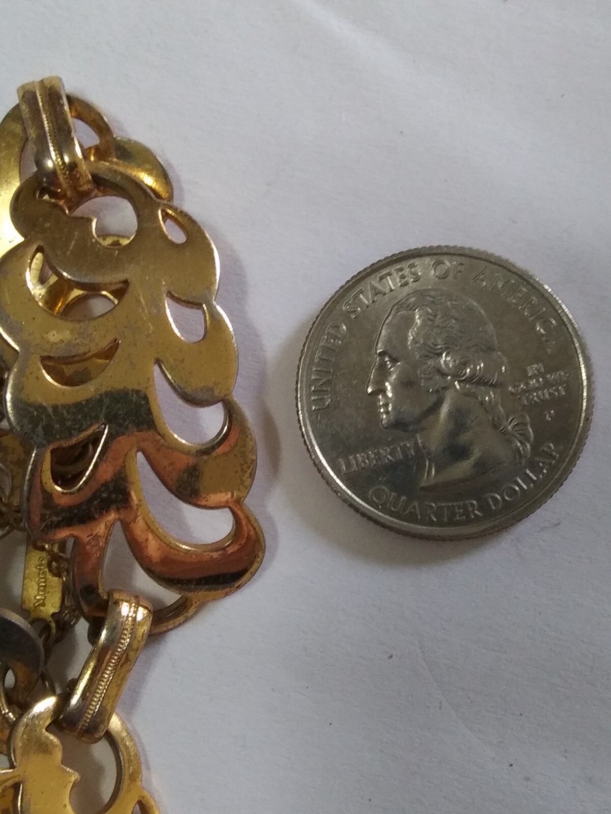 Vintage Monet Jewelers (1940s?)Goldtone Articulated Bracelet w/Safety Chain.RARE
