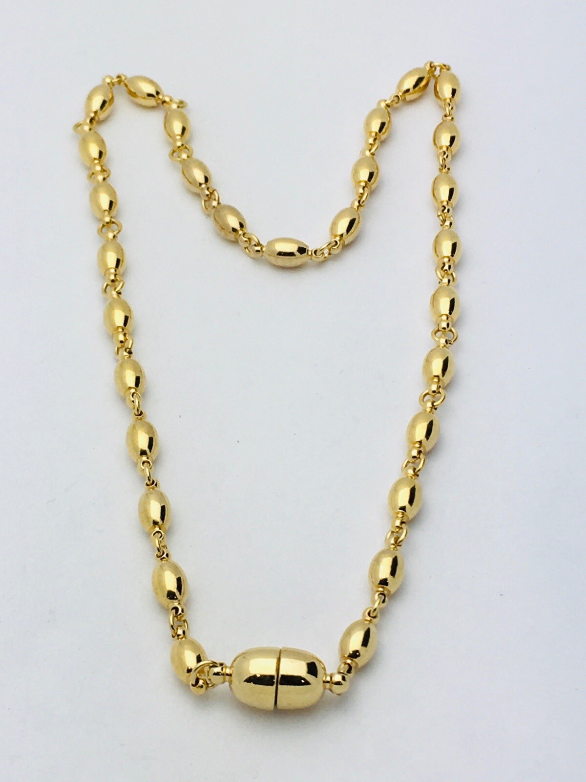 Vintage polished faceted gold oval ball Chain magnetic clasp necklace 18” New