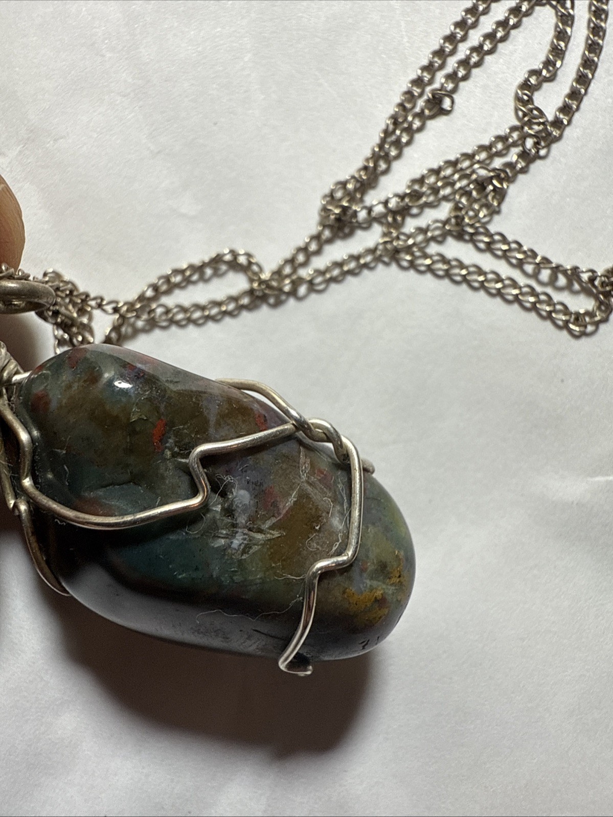 Necklace Bloodstone Big 25ct Solitaire Vintage Sterling Silver 18” Chain