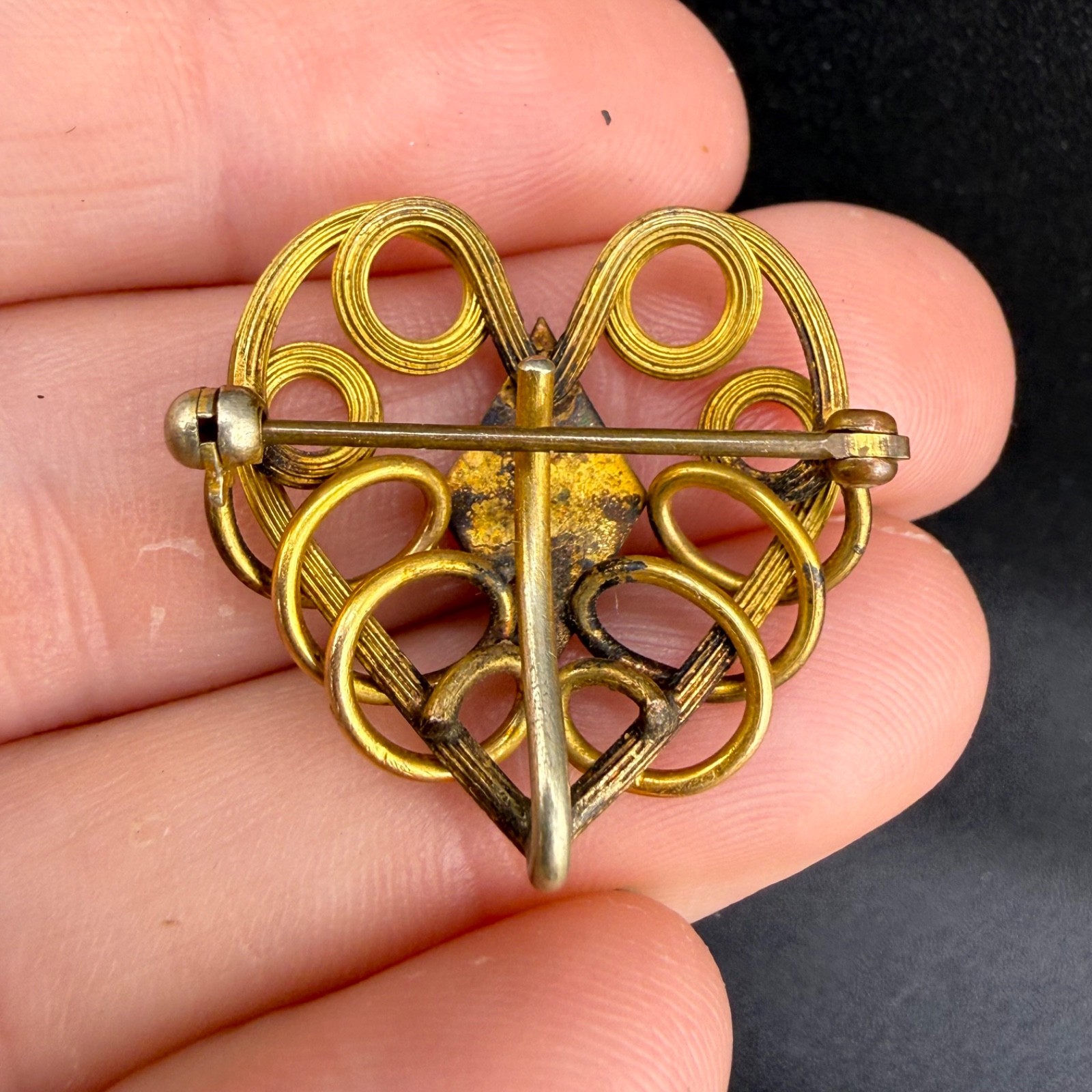 Vintage Art Nouveau Watch Pin Gold Filled Brooch Engraved