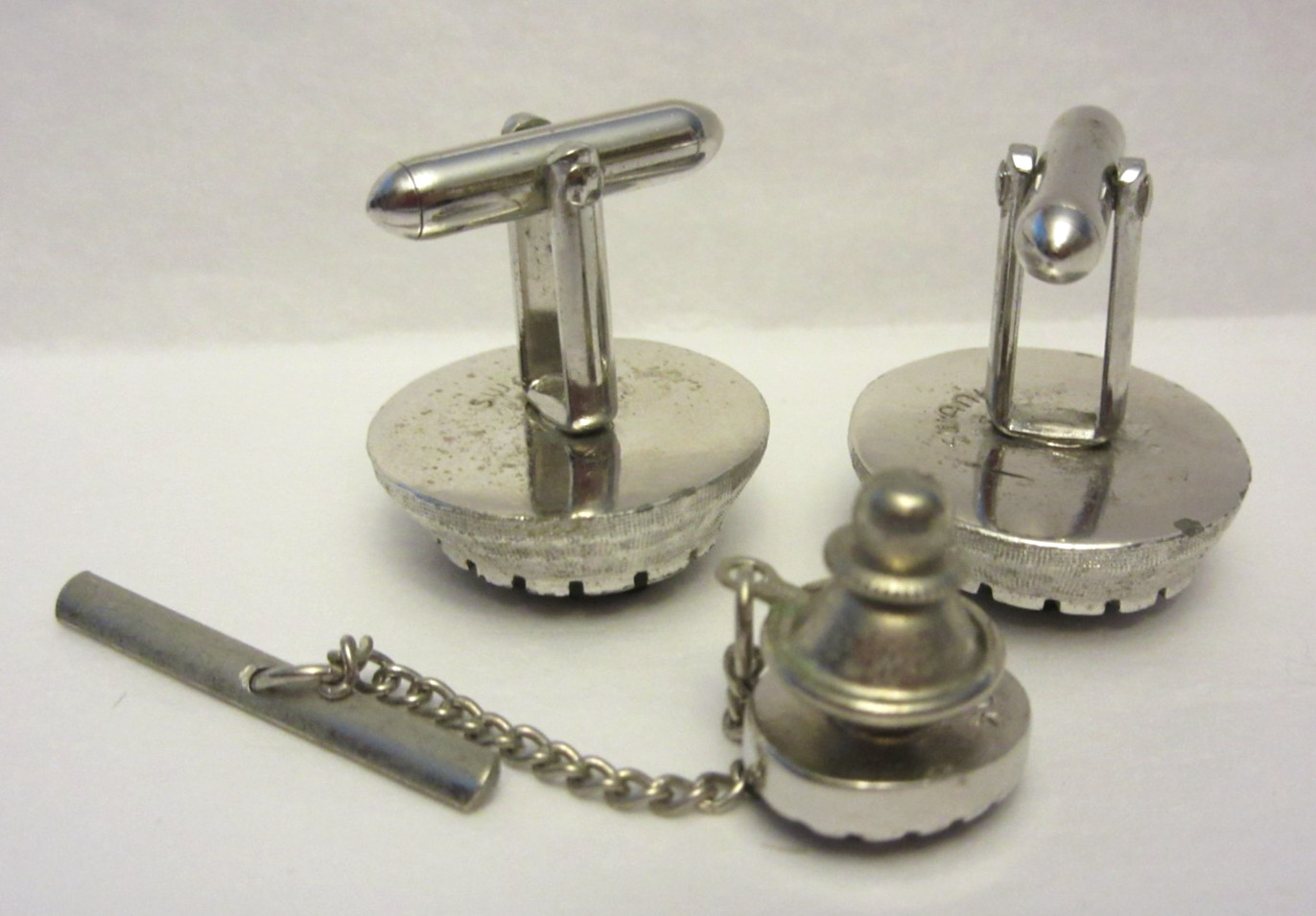 VTG Mens SWANK Warrior Roman Soldier Cufflinks -Tie Tack Set Silver Tone & Black