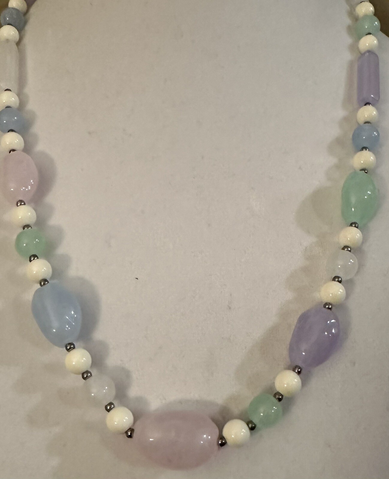 Vintage Pastel Lucite Pastel Beaded Necklace, Spring, Easter Colors, 24”