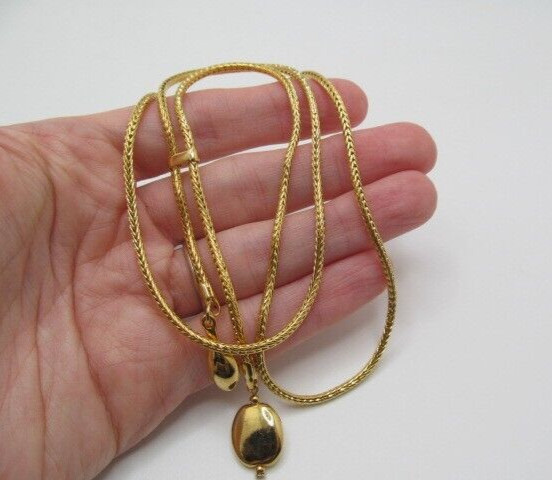 Vintage Gold Tone Wheat Spiga 2.2mm Pull Chain Dangling Charms Necklace