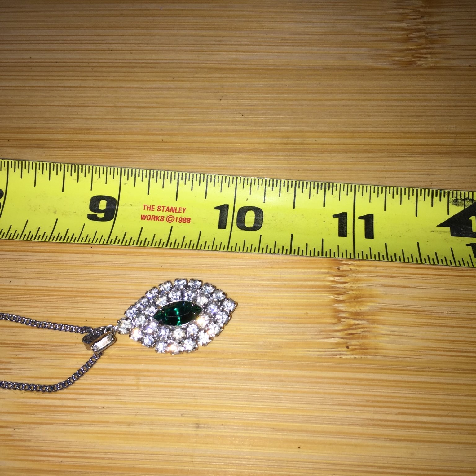 Vintage Rhinestone Marquise Necklace Silver-Tone Emerald Green Crystal
